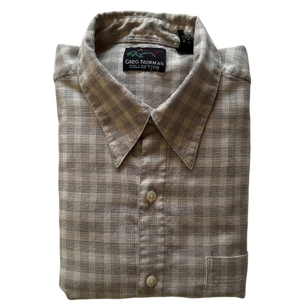 Greg Norman Collection Mens Grey Plaid Long Sleeve Shirt Large Cotton Blend - Picture 1 of 12